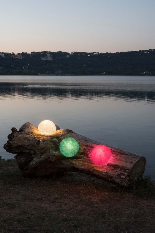 BUTTON OUT Bodenleuchten rot, IP65, E14 LED 8W, Ø 25 cm, Fiberglass/Laprene, 2700K