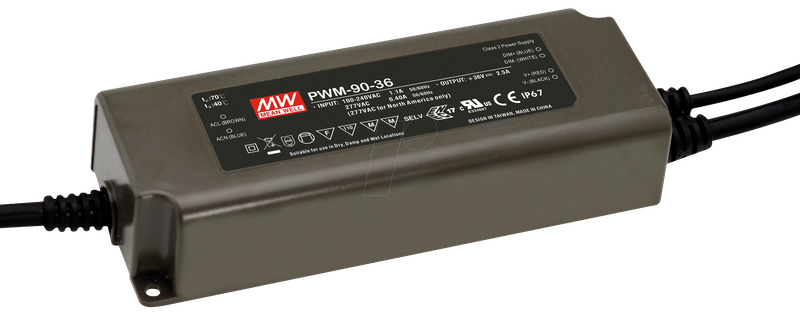 MEANWELL Betriebsgerät 90W mit PWM, DC48V/1.88A, DALI2, IP67 zu Spot VISTA