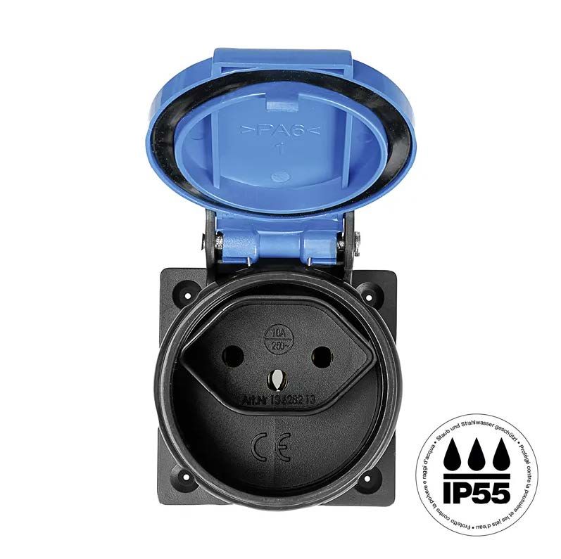 STEFFEN Einbausteckdose 1xT13 (10A/250V) IP55, anthrazit Deckel hellblau