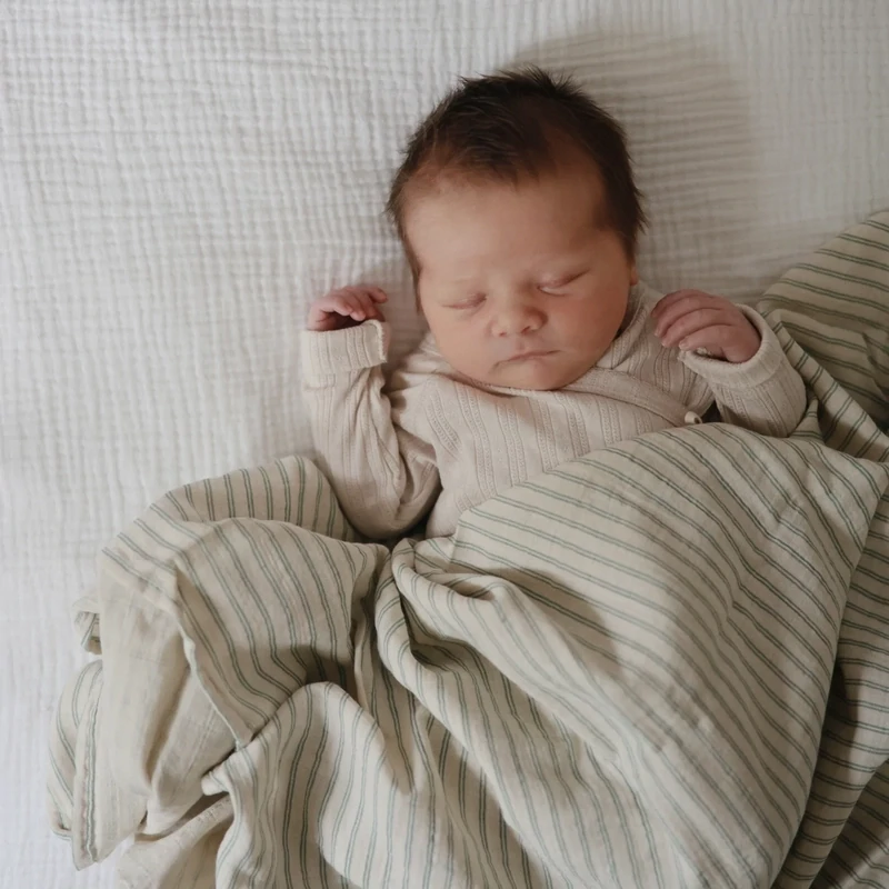 Mushie Swaddle Sage Stripes