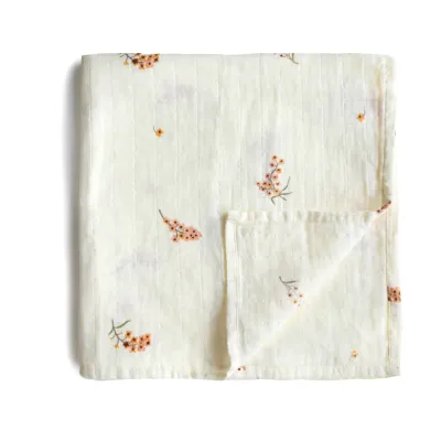 Mushie Swaddle Blue Flowers