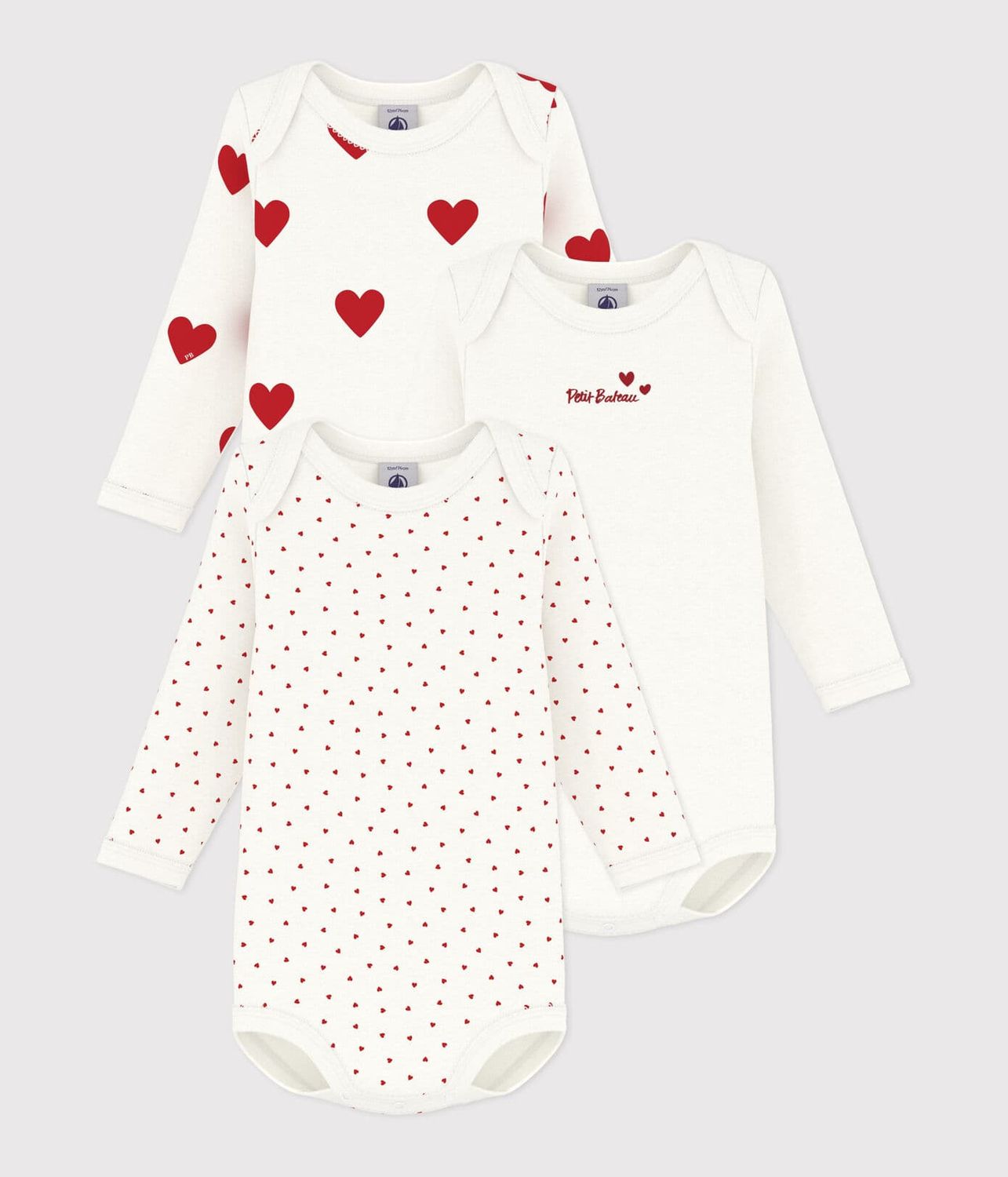 3-Pack Body Long Sleeve Hearts