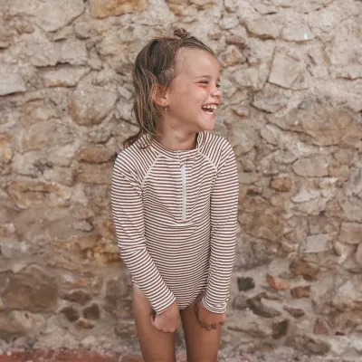 Saskia Rib Swimsuit  Stripe Brown