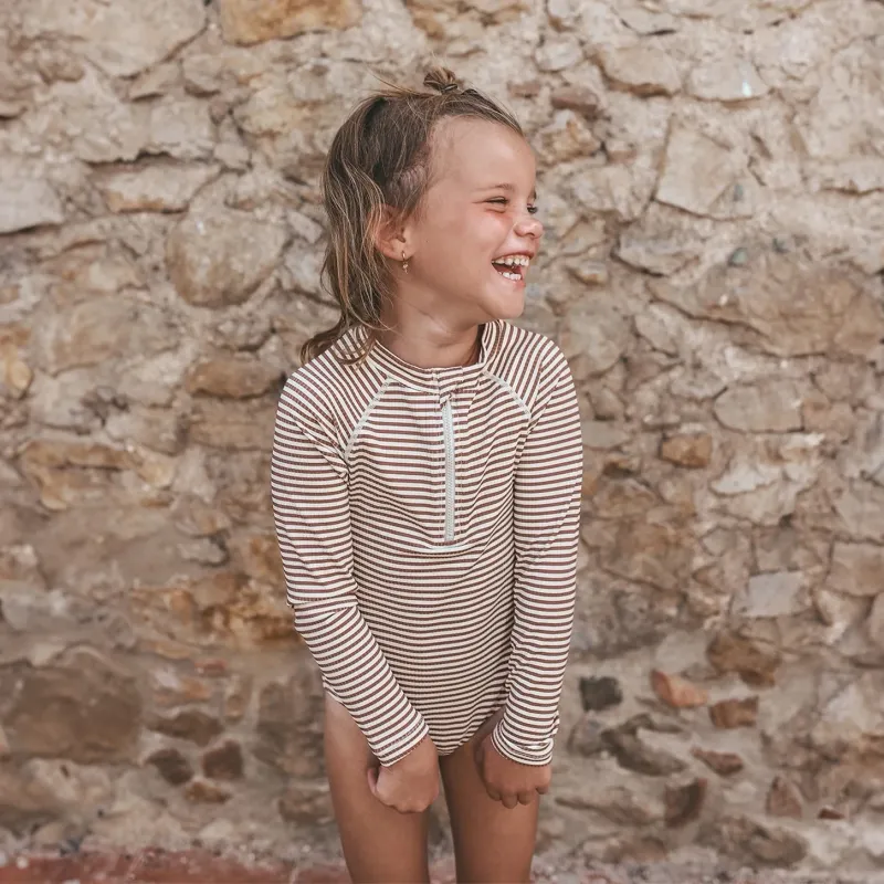 Saskia Rib Swimsuit  Stripe Brown