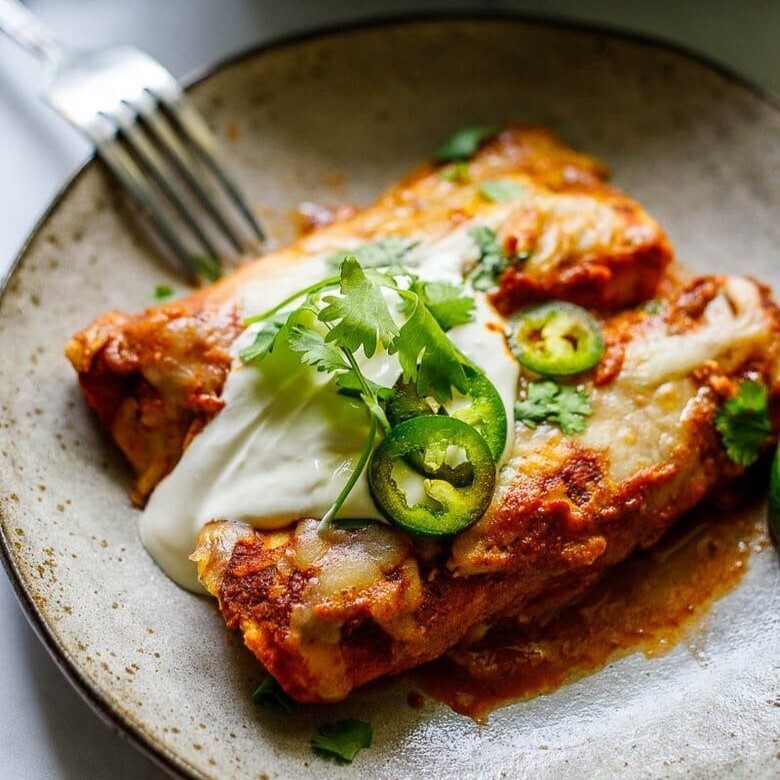 Milkwood Deli Hot Meals Chicken Con Carne Enchiladas with salsa and
