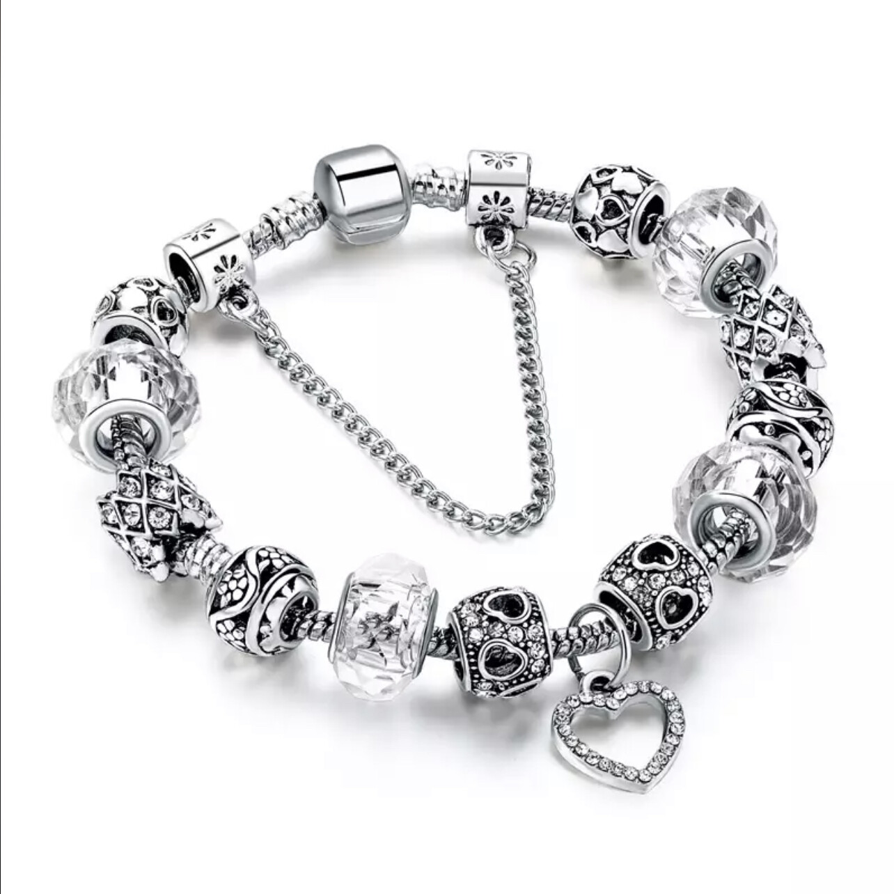 European black Rhinestone heart bracelet
