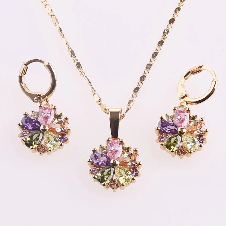 Gold Plated Earrings And Pendant Jewelry Set