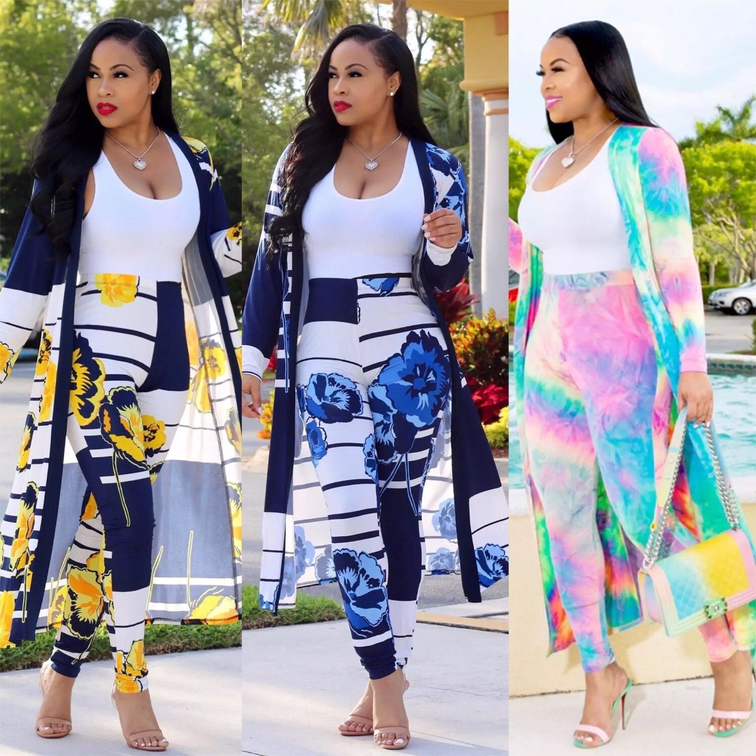 Two Piece floral and tie dye long sleeves