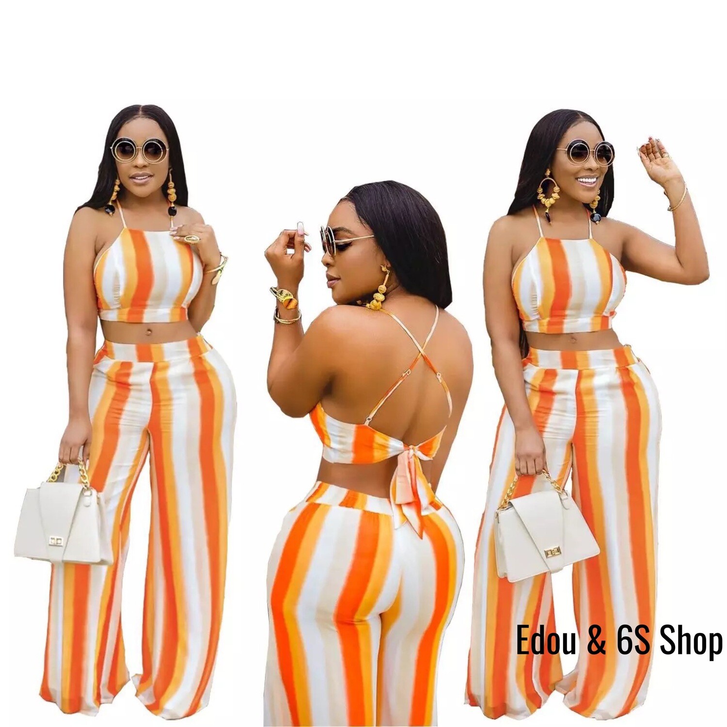 Digital Print Strips Patterns Two Piece Outfit