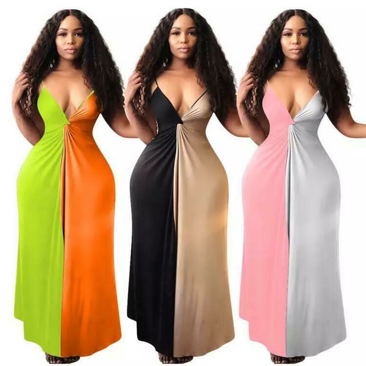 Color Split Floor Length Dress
