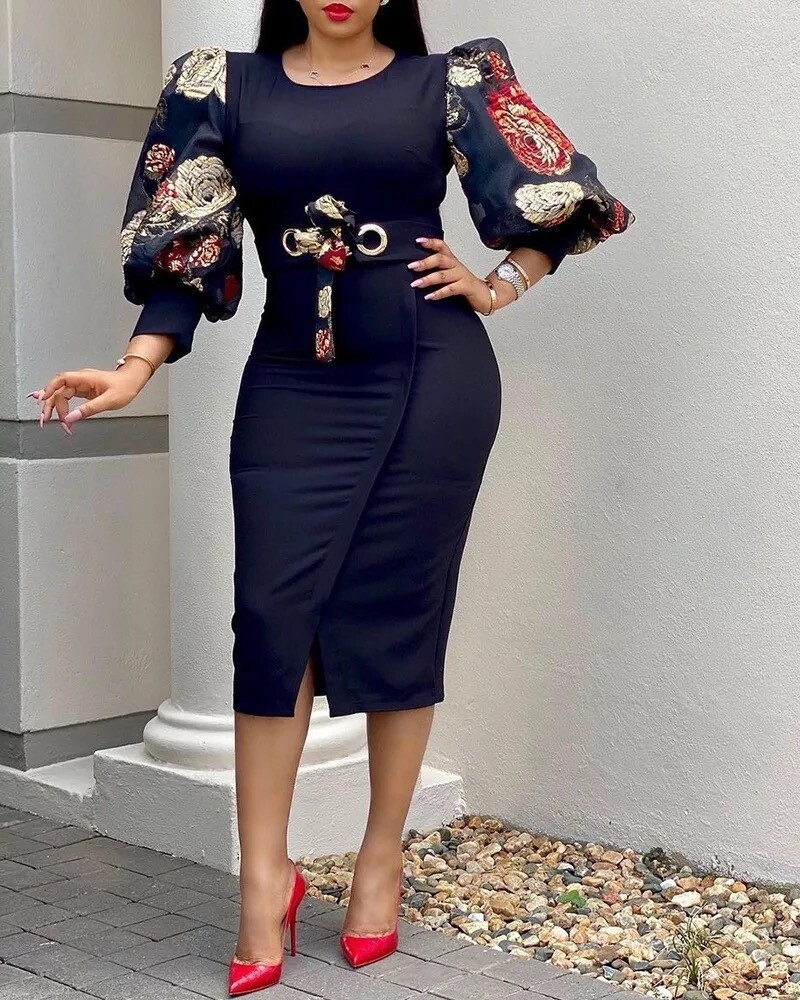 Elegant Flower Printed Patchwork  Africa Dress