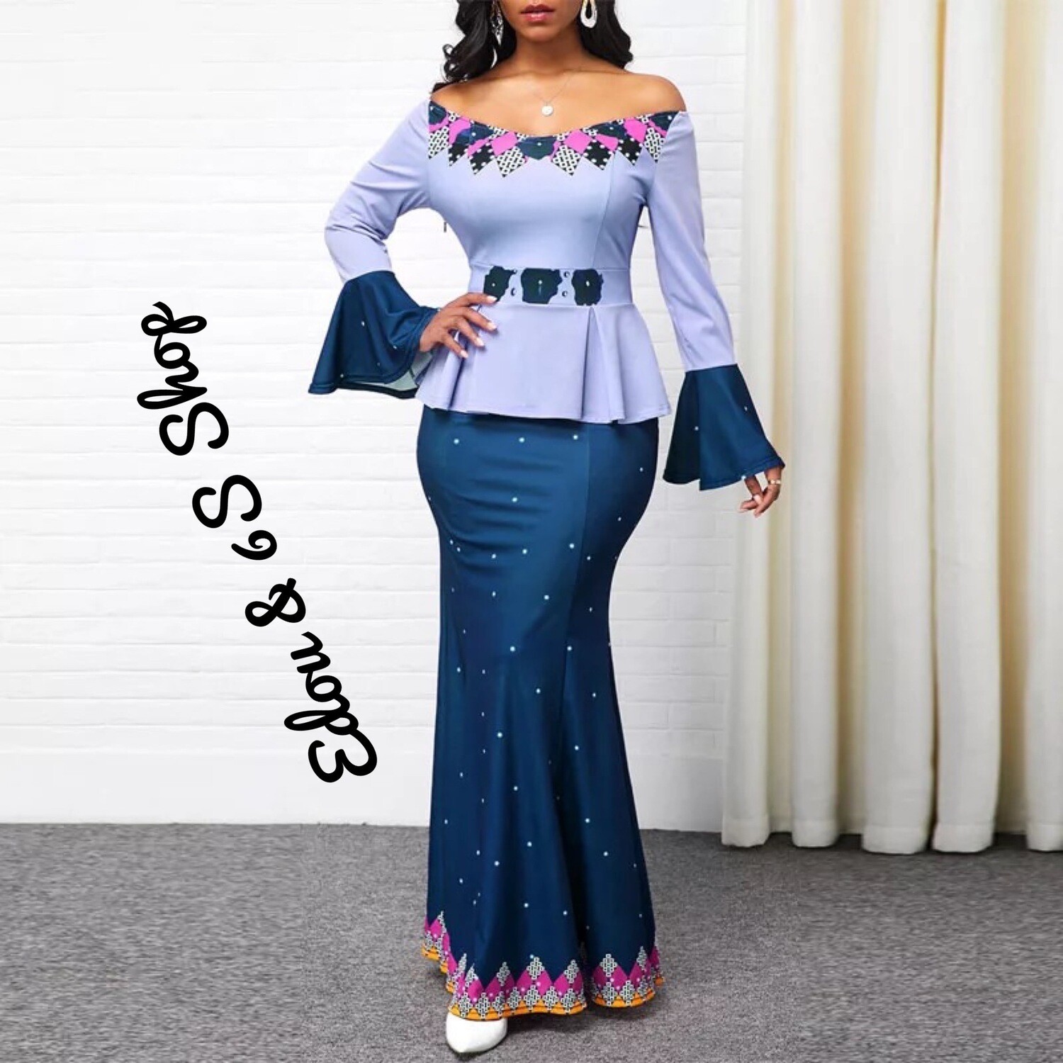 Women&#39;s High Waist, With Open Shoulders, African Printed Dresses