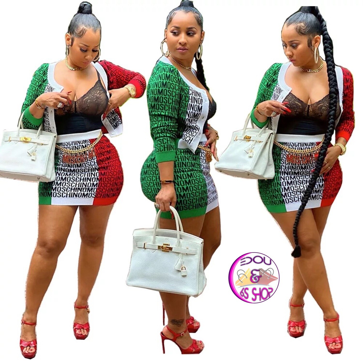 Three Color Knitted Sweater and Skirt