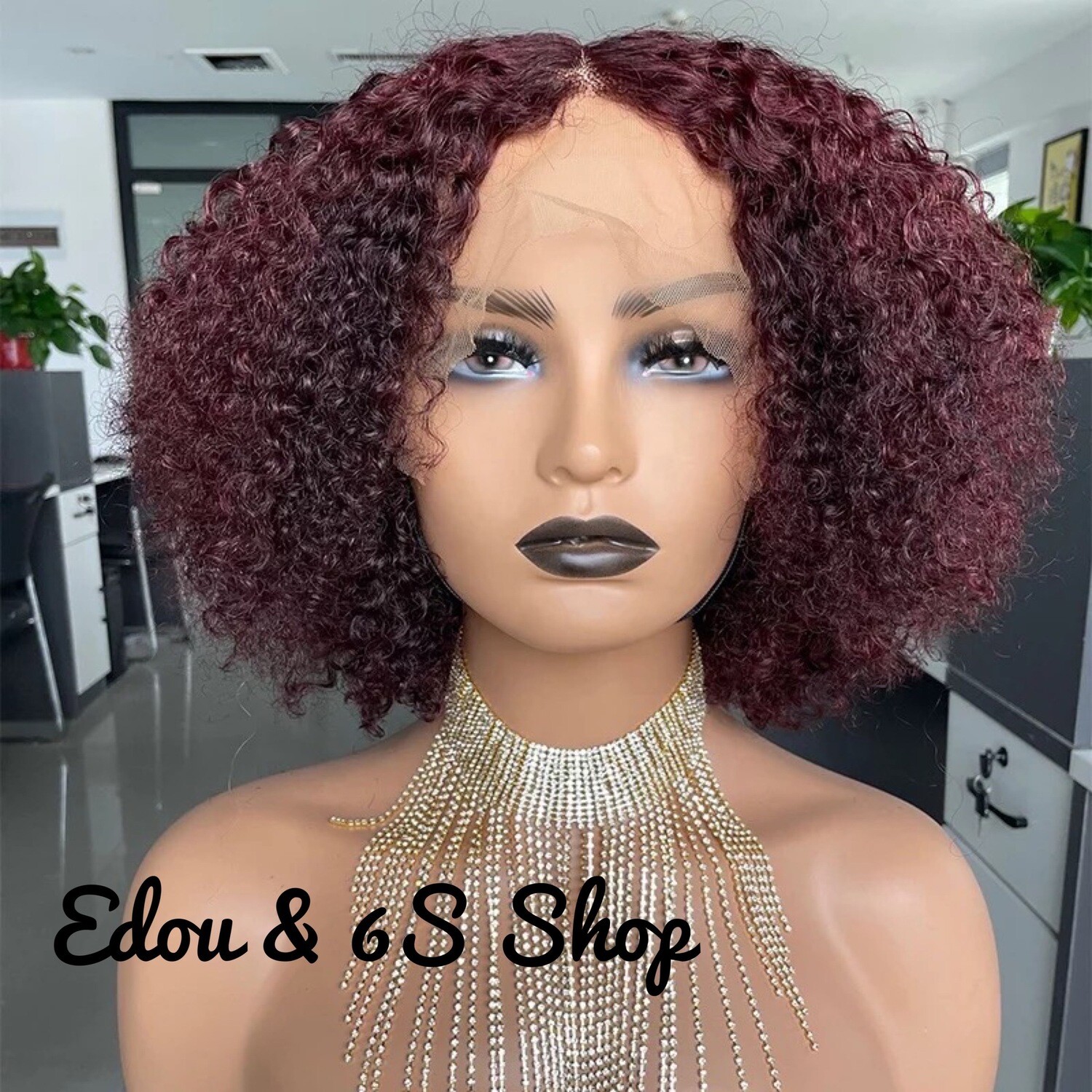 Shoulder length. lace front, curly wig.