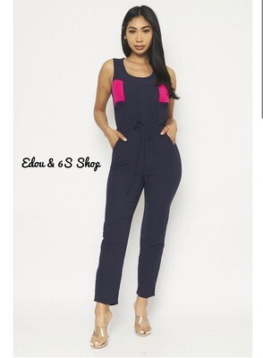 Navy Fushia Sleeveless round neck jumpsuit