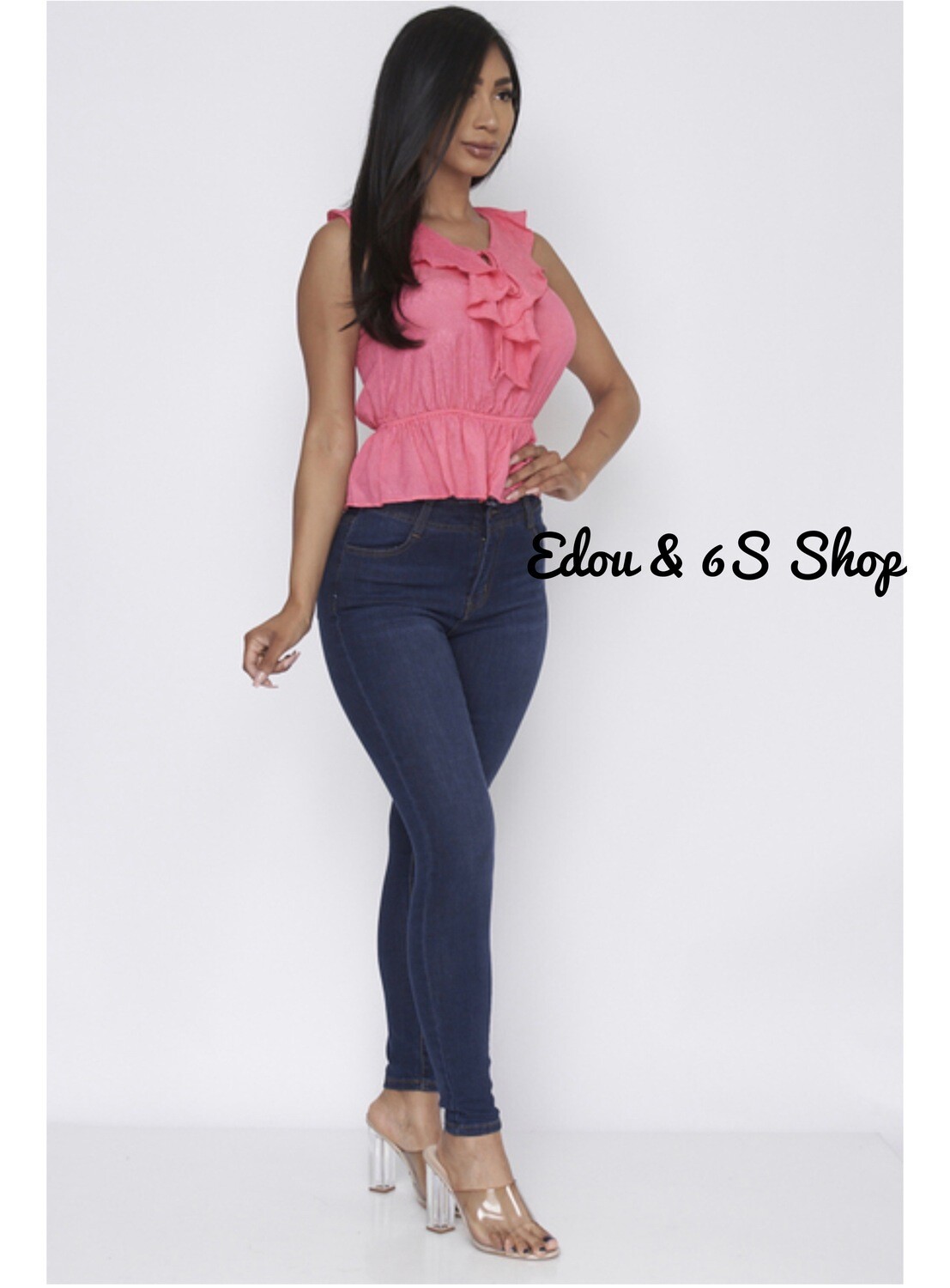 Sleeveless coral top elastic waist
