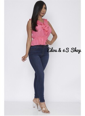 Sleeveless coral top elastic waist