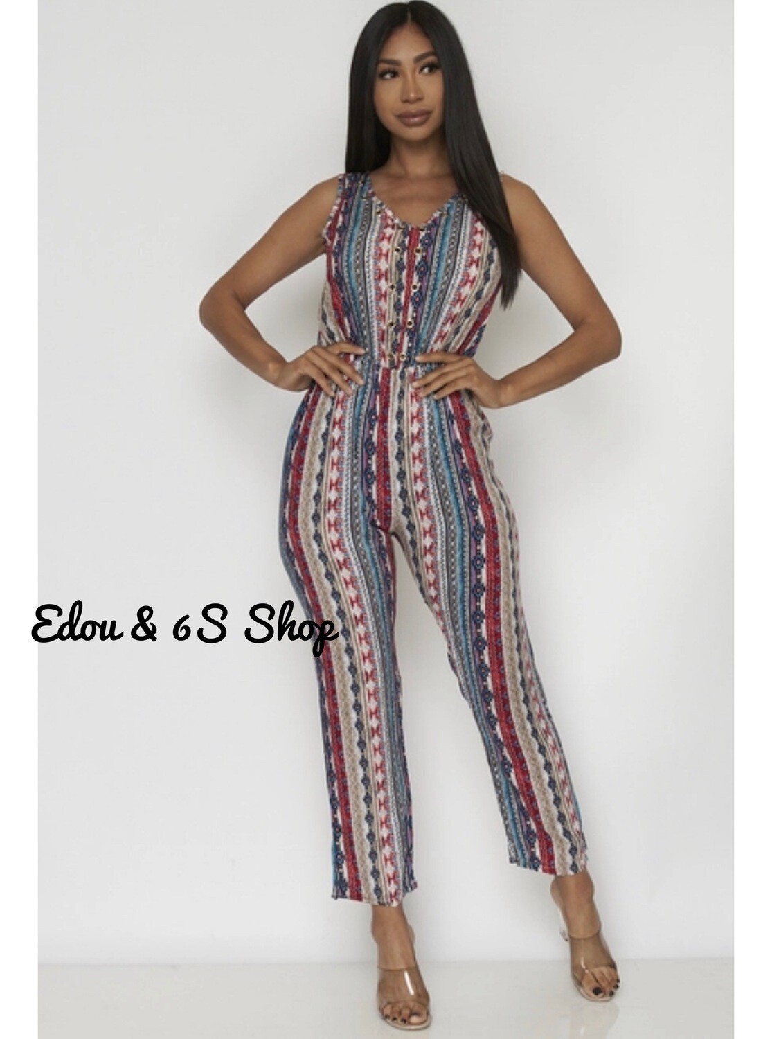 Multi color sleeves jumpsuit elastic waist open back