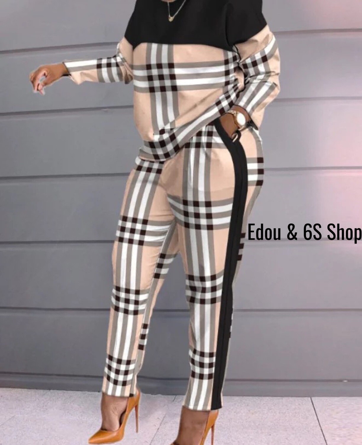 Pure color O neck women 2 pieces outfit