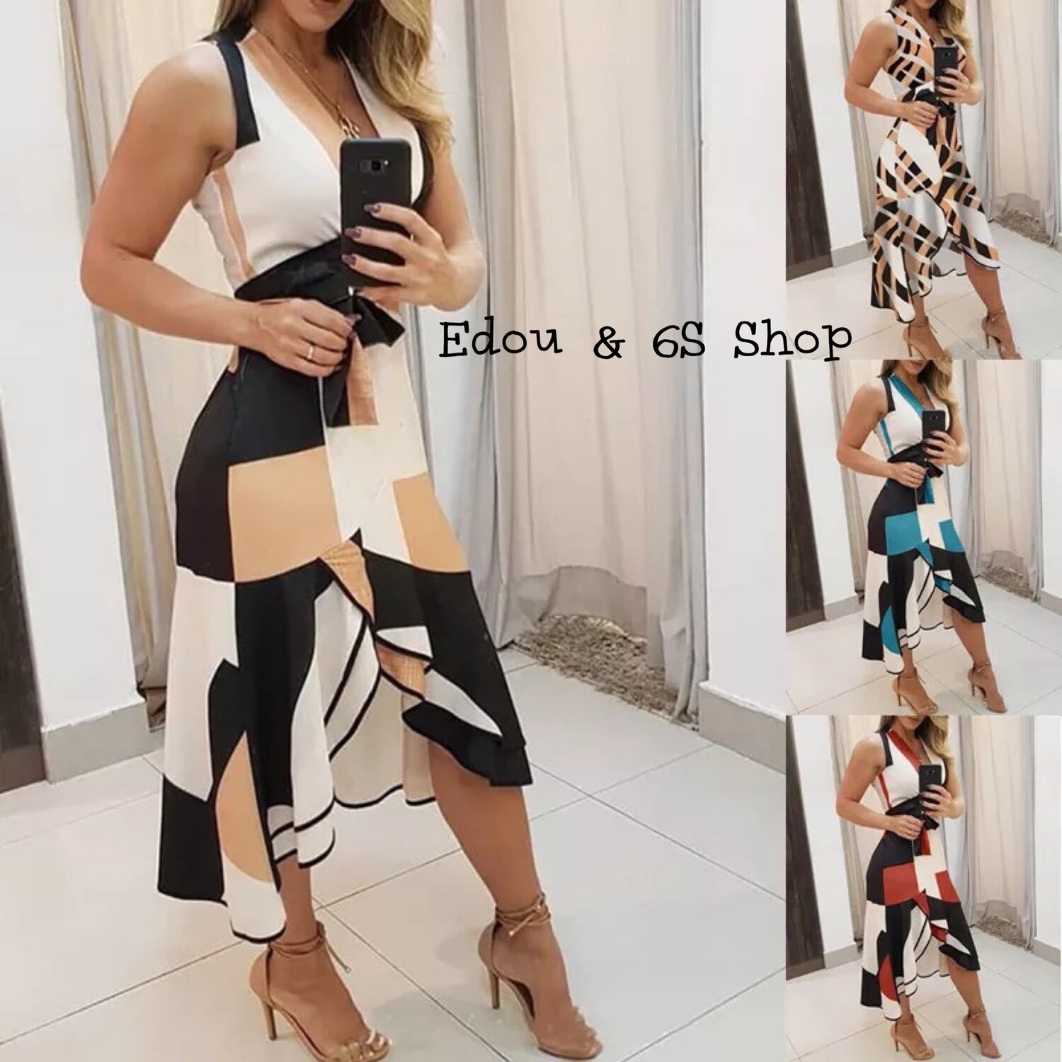 Summer sleeveless contrast printed dress