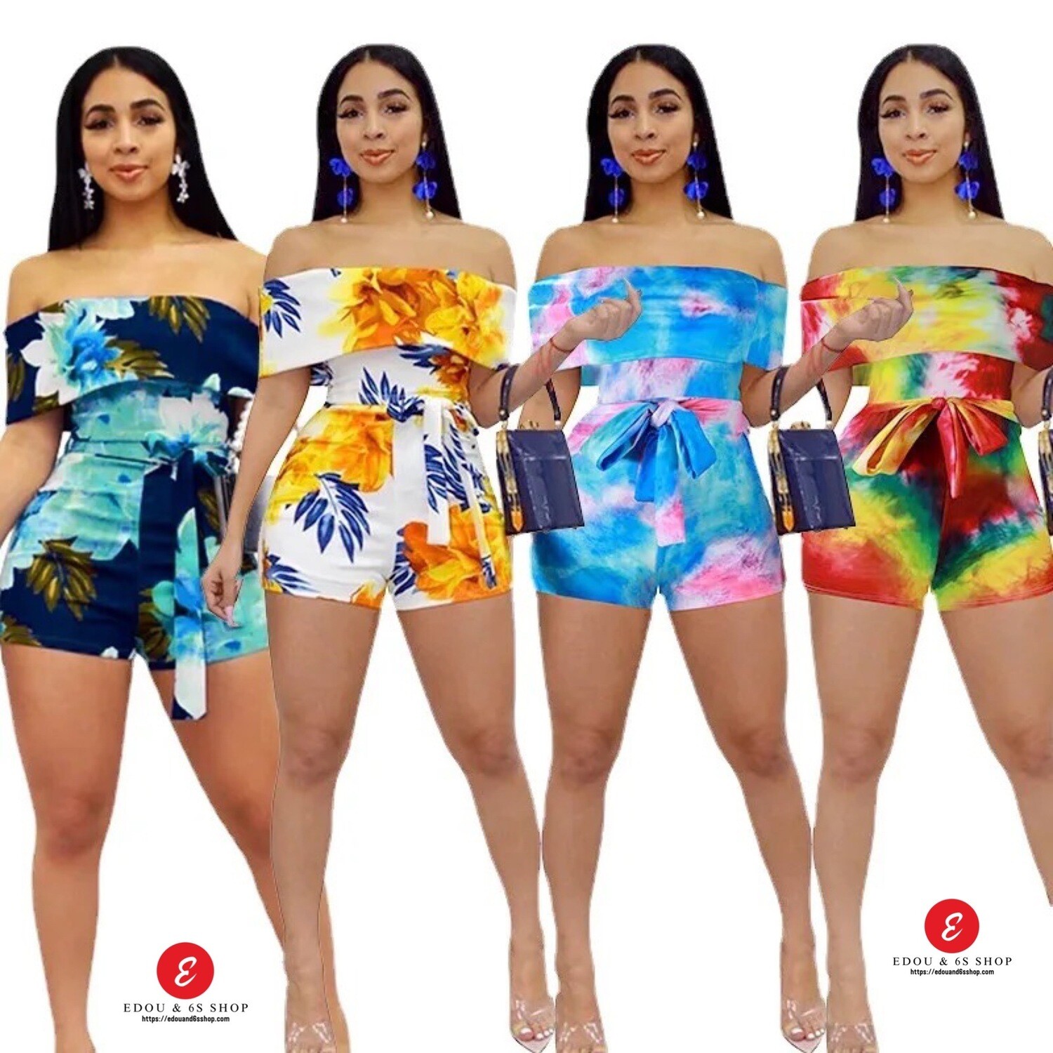 Summer off shoulder ruffle short jumpsuit