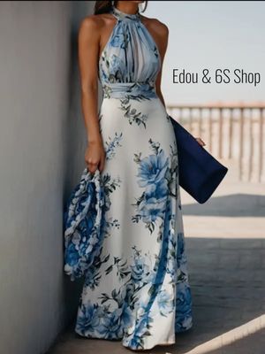 Floral pleated halter neck dress