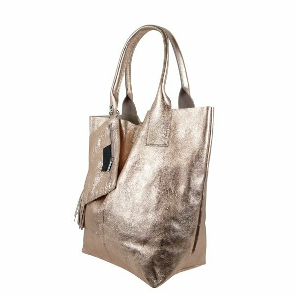 Shopper aus Rindleder in Metallic Look/Shopper in Metallic Look