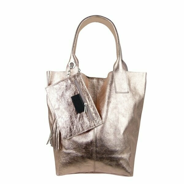 Shopper aus Rindleder in Metallic Look/Shopper in Metallic Look