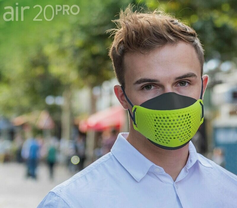 Medizinische Gesichtsmaske air20PRO dark/neongreen (Anti-Brillenbeschlag)