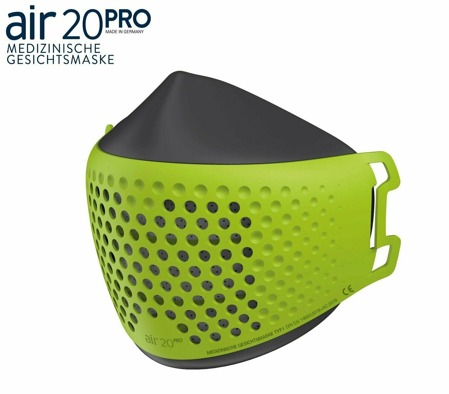 Medizinische Gesichtsmaske air20PRO dark/neongreen (Anti-Brillenbeschlag)