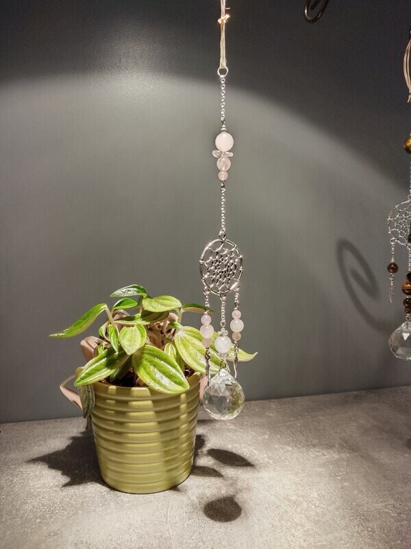 Sun Catcher aus Kristall und Rosenquarz