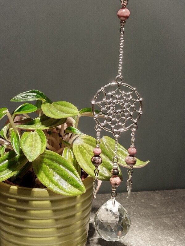 Sun Catcher aus Kristall und Rhodonit