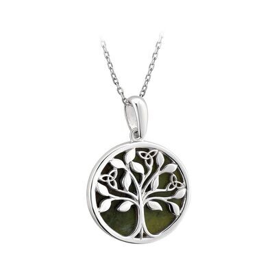 Sterling silver connemara marble tree of life necklace​