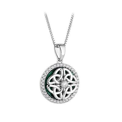 Sterling Silver Malachite cz Spinning Celtic Necklace