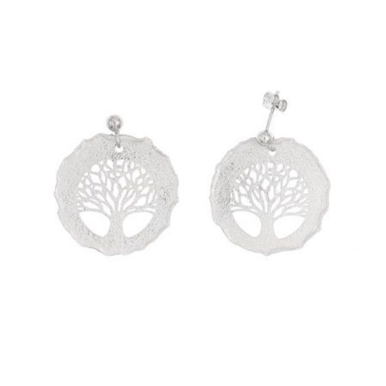 925 Sterling Silver Earrings Rhodium Plated Tree of Life