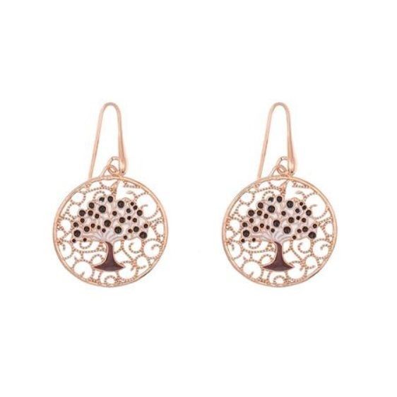 925 Sterling Silver Earrings Pink Plated Enamel Tree of Life