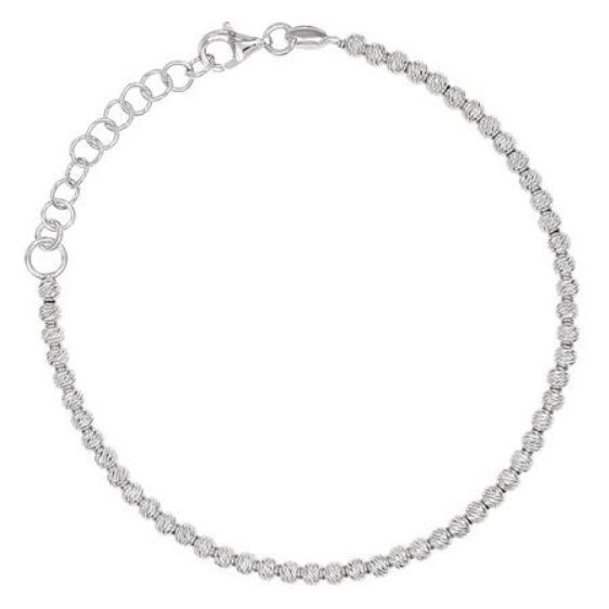 925 Sterling Silver Bracelet Rhodium Plated Diamond Cut Balls 925 Sterling Silver Bracelet Rhodium Plated Diamond Cut Balls