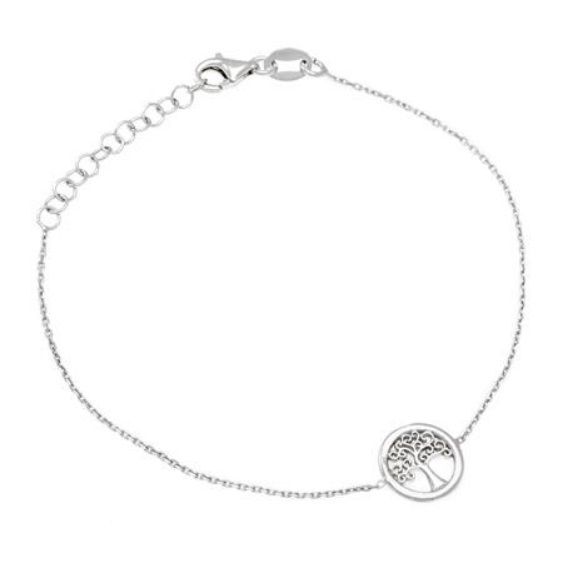 925 Sterling Silver Bracelet Rhodium Plated Tree of Life 17+3cm