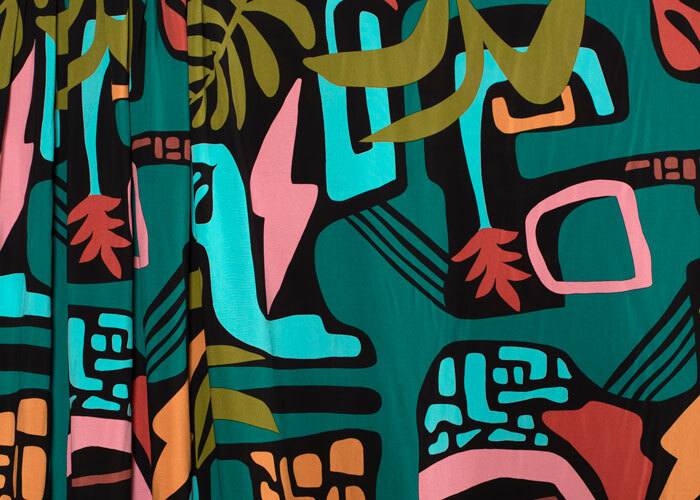 Rayon - Black, Clay, Teal, Rust, &amp; Pink Shapes