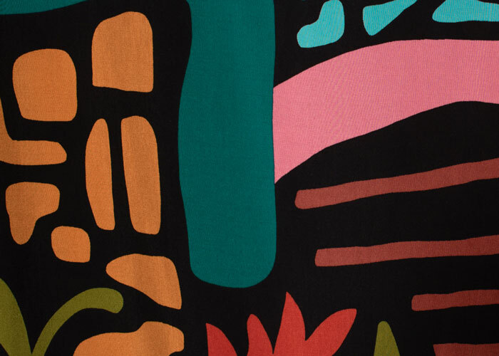 Rayon - Black, Clay, Teal, Rust, &amp; Pink Shapes