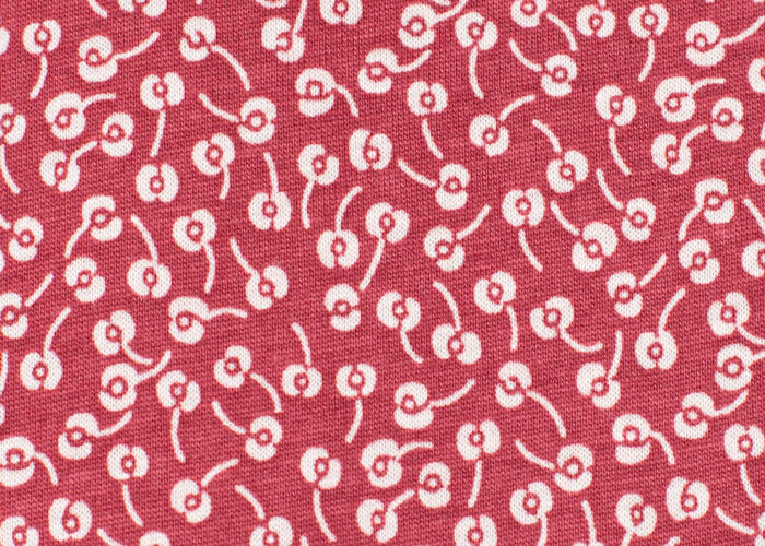 Jersey Knit - Brick Red and Ivory Cherry Print