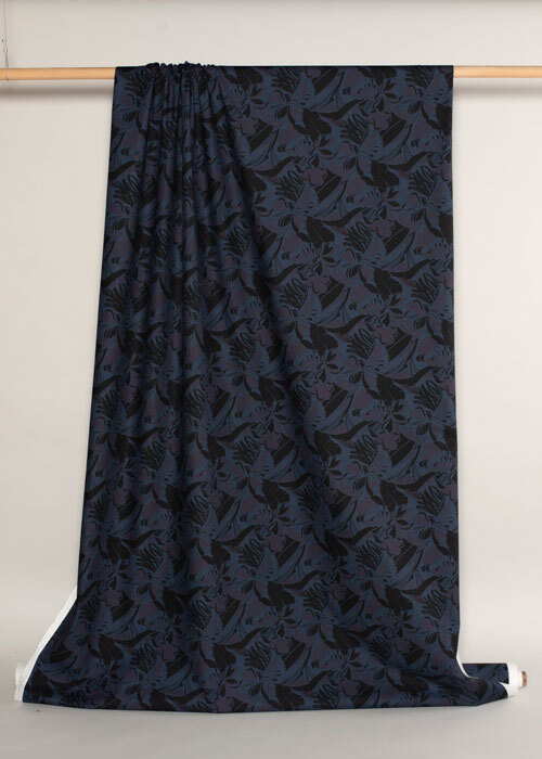 Cotton/Lycra - Slate Blue, Black, & Eggplant Tropical Cotton/Lycra - Slate Blue, Black, & Eggplant Tropical
