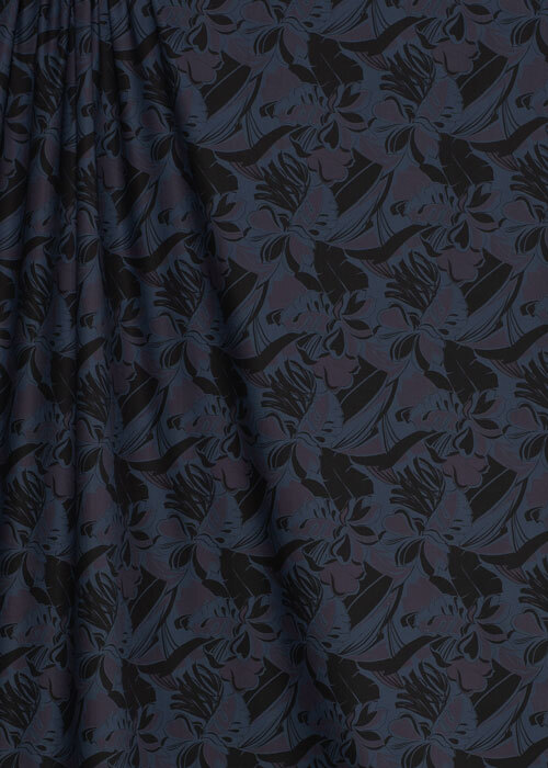 Cotton/Lycra - Slate Blue, Black, & Eggplant Tropical Cotton/Lycra - Slate Blue, Black, & Eggplant Tropical