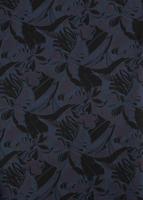 Cotton/Lycra - Slate Blue, Black, & Eggplant Tropical Cotton/Lycra - Slate Blue, Black, & Eggplant Tropical