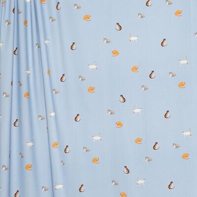 Cotton - Sky Blue Cats - END CUT 5-323-16B