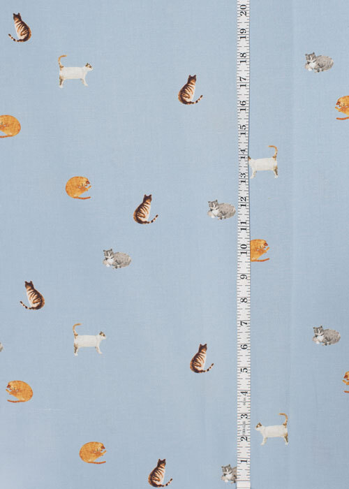 Cotton - Sky Blue Cats - END CUT Cotton - Sky Blue Cats - END CUT