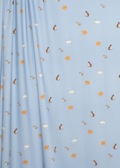 Cotton - Sky Blue Cats - END CUT Cotton - Sky Blue Cats - END CUT