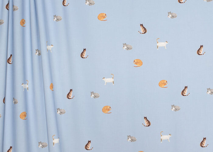 Cotton - Sky Blue Cats - END CUT Cotton - Sky Blue Cats - END CUT