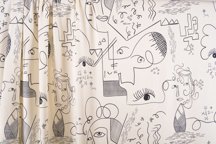Jersey Knit Cotton - Cubist Faces - END CUT Jersey Knit Cotton - Cubist Faces - END CUT