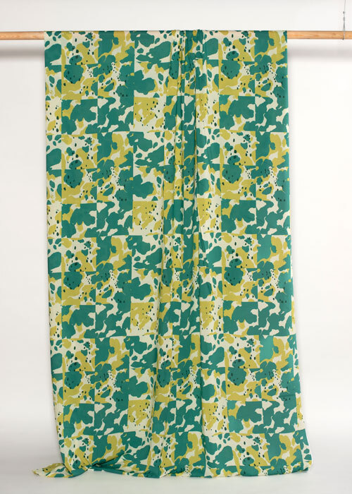 Viscose Challis - Teal & Chartreuse Viscose Challis - Teal & Chartreuse